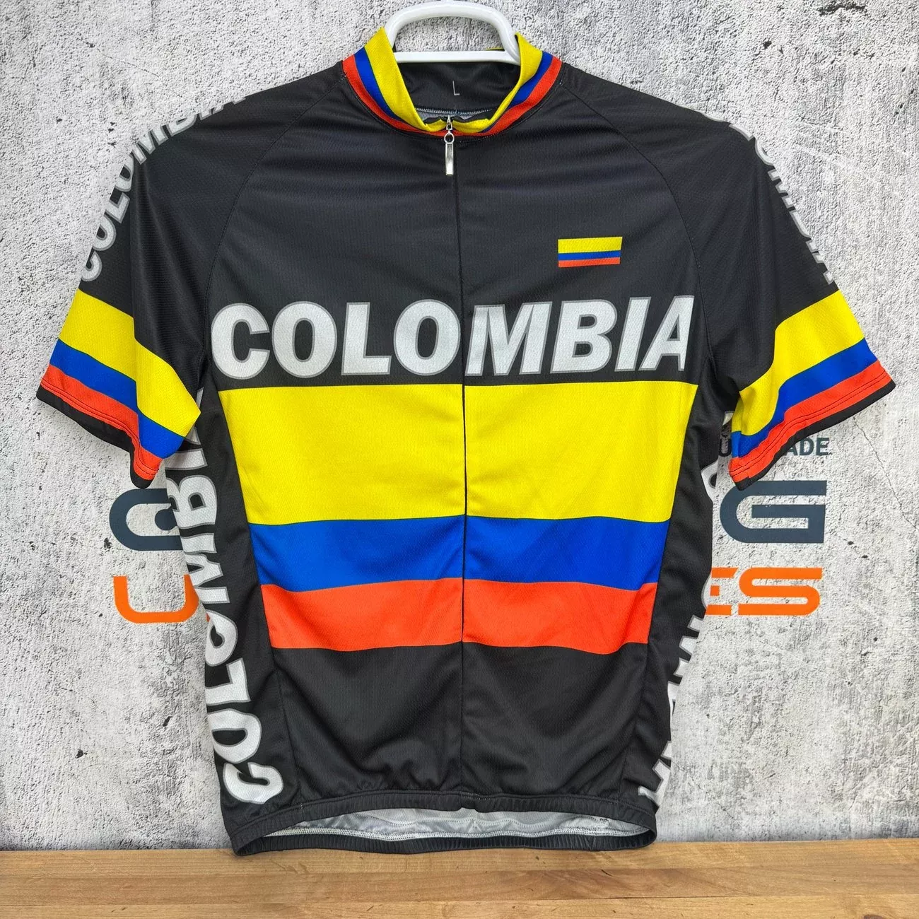Colombia Team Flag Black Retro Large Short Sleeve Cycling Jersey