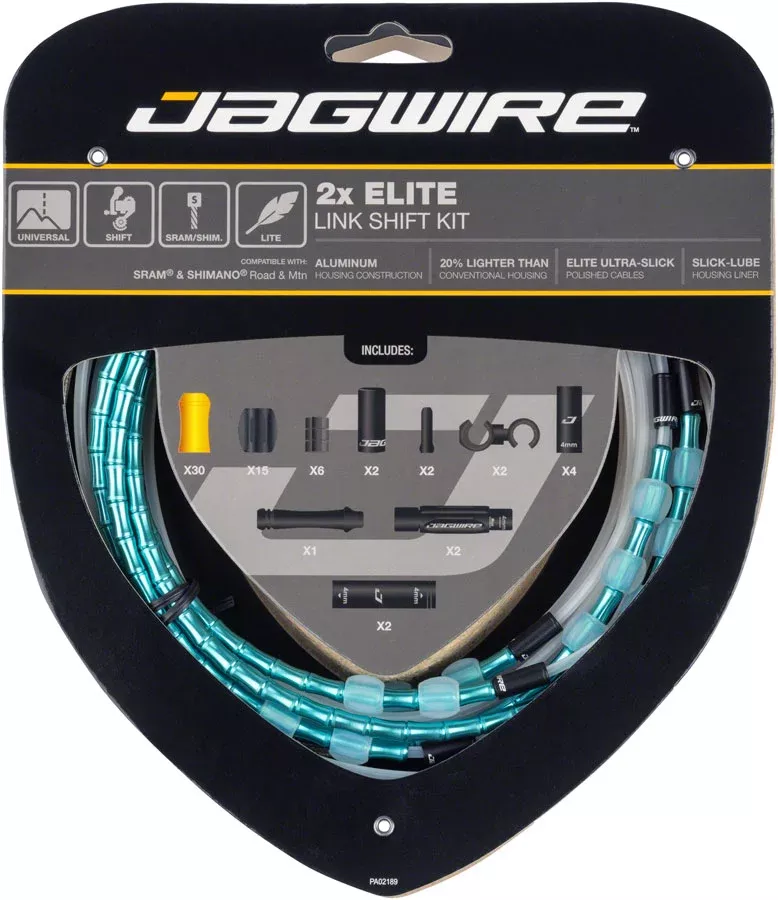 Jagwire 2x Elite Link Shift Cable Kit - SRAM/Shimano Polished Ultra-Slick Cables Ltd. Celeste