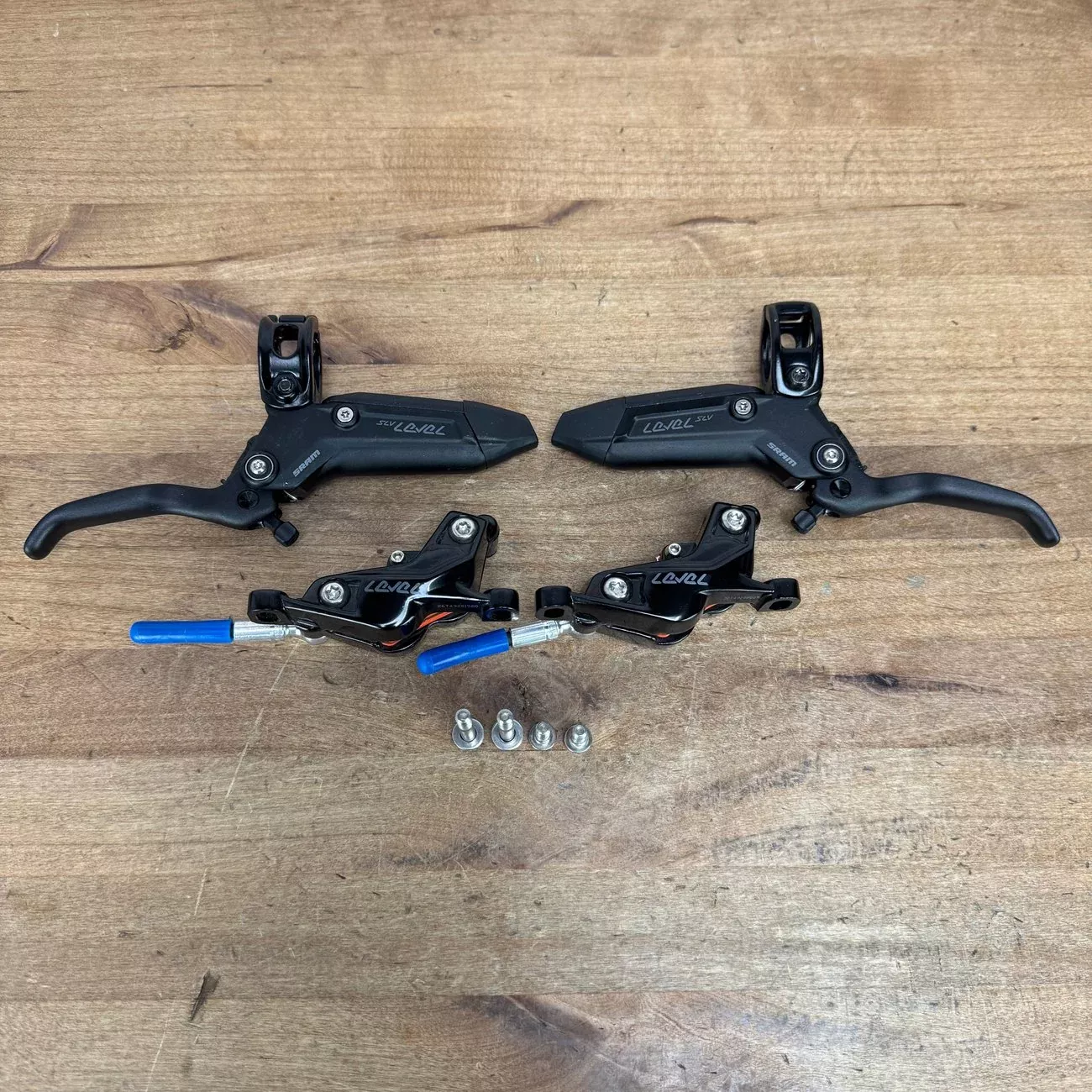 Low Mile! SRAM Level Silver Stealth 4-Piston Post Mount SLV MTB Brakeset 494g