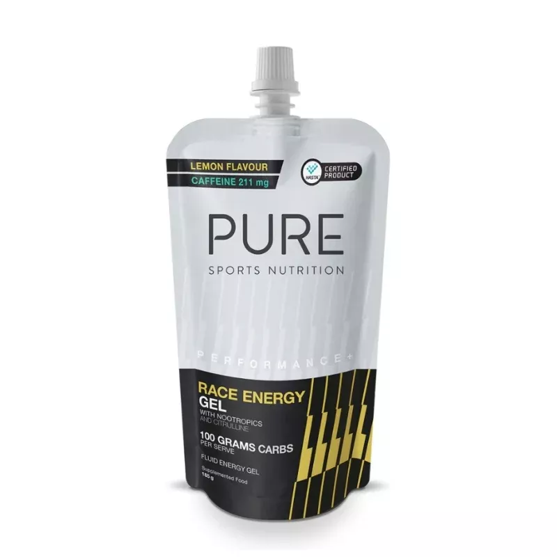 Pure - Performance + Race Energy Gel 100G Carb Pouch Lemon + CAFFEINE(185G Pouch)